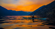 Hutch paddling at sunset on Lake Chelan, North Cascades NP