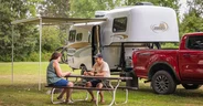 The Scamp 19 fifth wheel pulled with a Ford Ranger
