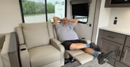 Fully testing the theater seats in the Grand Design Transcend 32