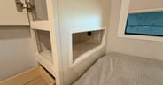 Bedside night stands feature household and USB outlets in the Wi