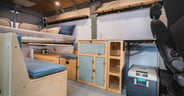 Wayfarer Vans upfits can include 12 volt refrigerators and the interiors can be reconfigured by the buyer or added to at a later date